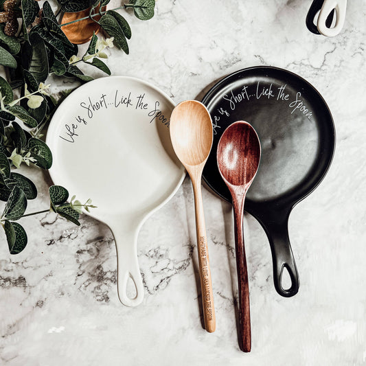 Handmade Ceramic Spoon Rests + Wood Spoon Set